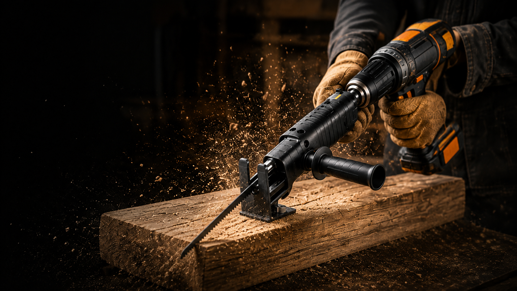 Drill cutting wood