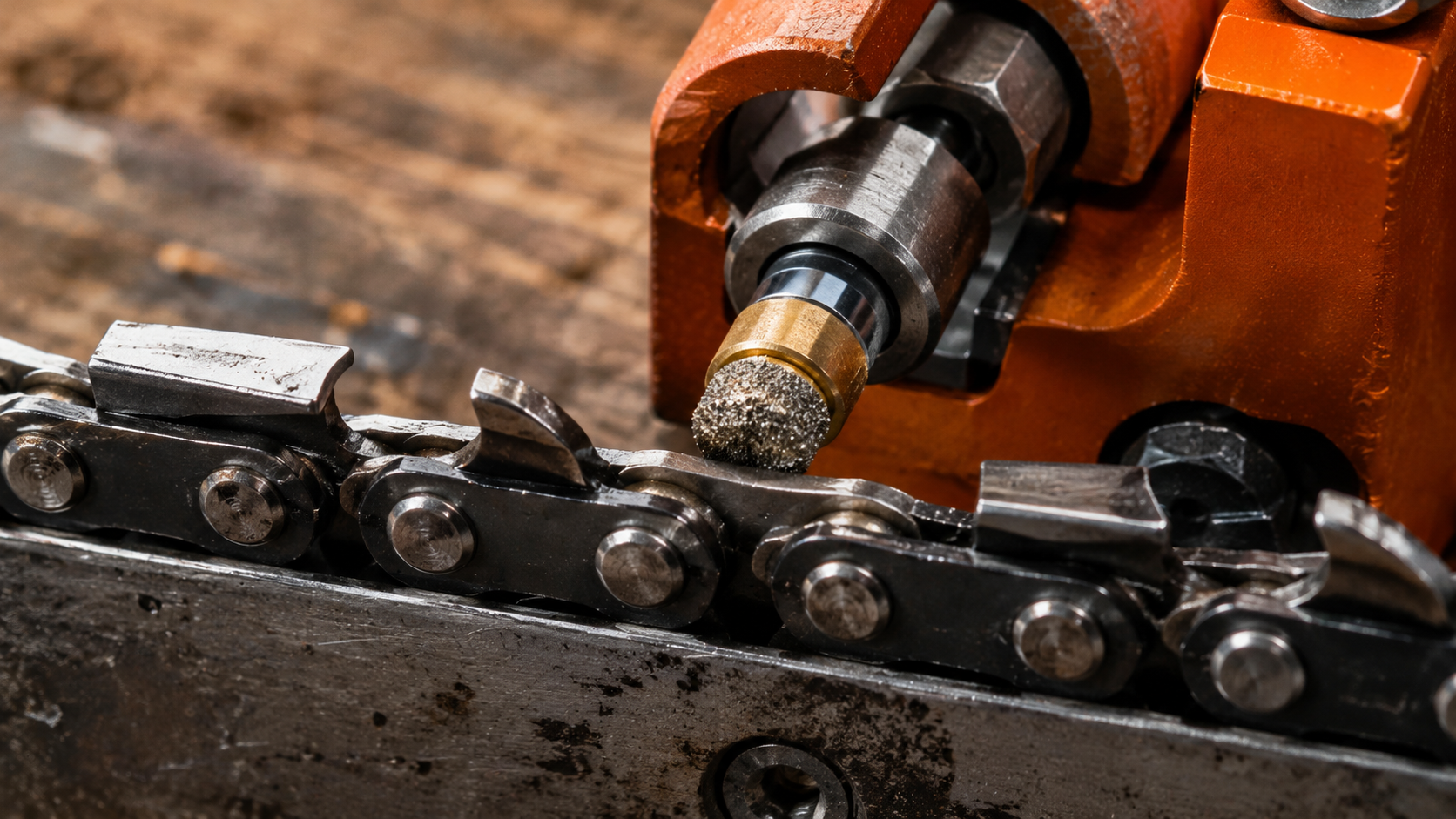 Clamp the sharpener onto the guide bar