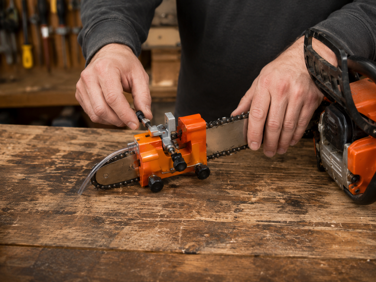 Crank the sharpener handle